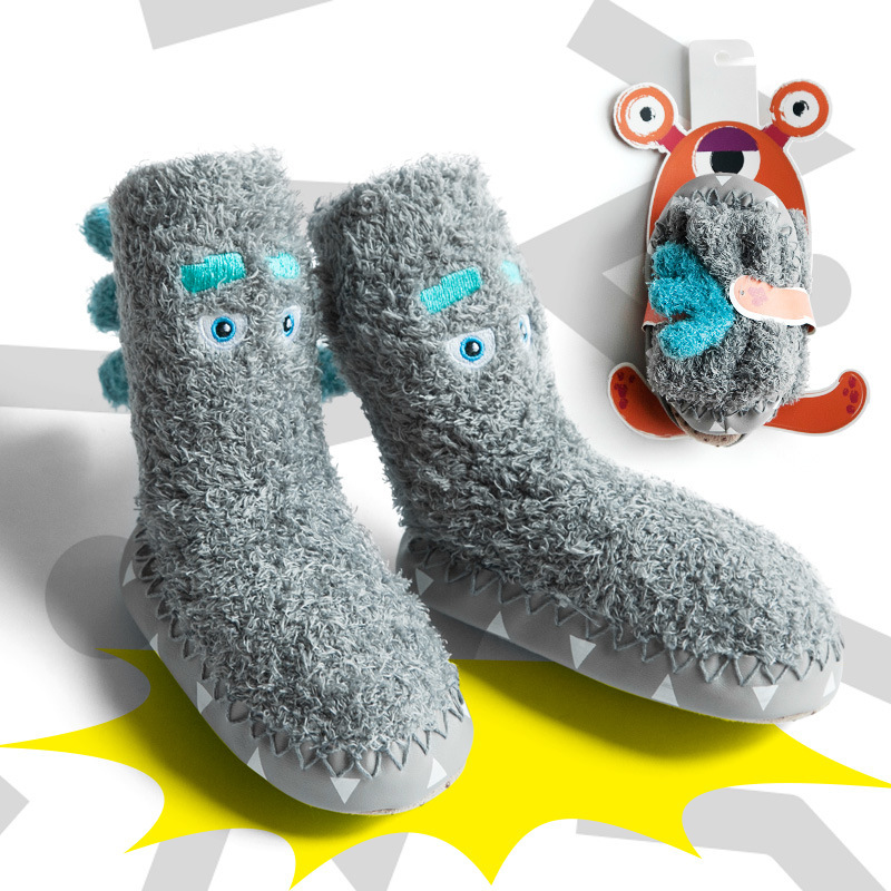 Baby Toddler Non-slip Floor Socks Leather Sole Children 0-1-3 Years Old Feather Yarn Autumn Winter Models Cartoon Baby Socks